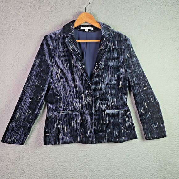 Donna Degnan Textured Woven Blazer Navy Black One Button Size 10 - Picture 1 of 16